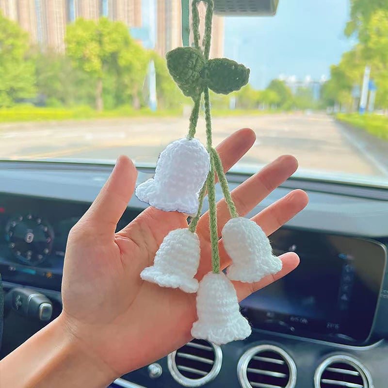 SCKUBMF Rear View Mirror Accessories Cute Car Accessories Aesthetic Handmade Knitted Rear View Mirror Pendant Ornament Kawaii Car Decor  for Car Cecorations Home Decorative Pendantscar Decorations - Image 3